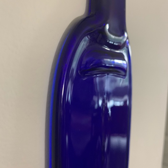 Cobalt Blue Flattened Wine Bottle w/ Metal Hanger! - Picture 3 of 4